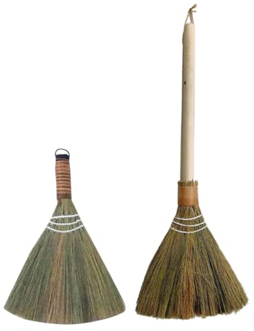 IMIKEYA 2Pcs Balai À Naturel Balai De Paille Balayant Le Balai De Maïs Balai D' Thaïlandaise Pas De Balai De Plumeau Asiatique Statique Manche en Bois De Brosse À