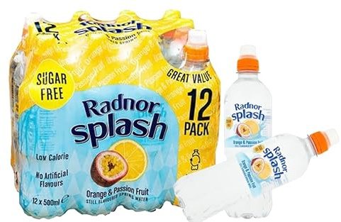 Radnor Splash Sugar Free Orange & Passionfruit 12 x 500ml. Natural Welsh spring water with added orange and passion fruit flavour. Sports Cap.
