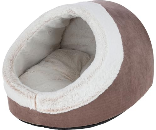 Kerbl Pet Cueva mullida Jana, Cueva para Gatos, Capuchino, 45x37x30cm, Felpa Suave, Forro Polar de poliéster, con cojín Reversible, Lavable a máquina a 30°C