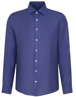 Seidensticker Chemise d'affaires pour Homme - Coupe Droite - Doux - Col Kent - Manches Longues - 100% Lin, Bleu, 47