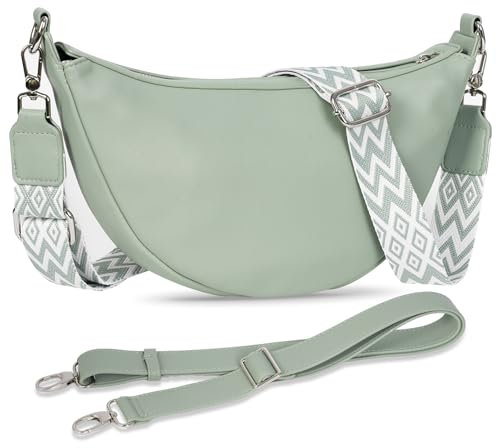 TIAASTAP Crossbody Bag Damen Moonbag Handtasche Umhängetasche klein Bauchtasche Schultertasche Crossbag Herren Damen Brusttasche mit 2 Breiter Gurt