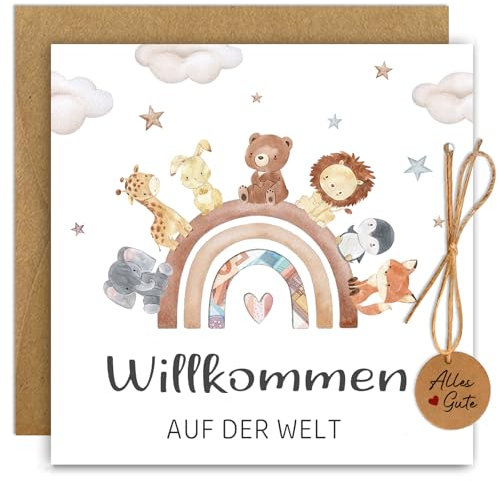 O'meFun Karte Geburt Geldgeschenk Geburt mit Umschlag, Karte Geschenke zur Geburt Mädchen & Junge, Sinnvolle Geschenke zur Geburt, Regenbogentiere Glückwunschkarte Baby Geburt Geschenk
