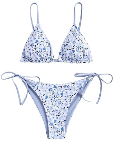 ZAFUL Women's Triangle Bikini Floral String Bikini Set Two Piece Swimsuit