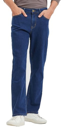 Dctop Jean Homme Droit Stretch Coupe Normale, Jean Molletonné Aspect Denim Lavé(Bleu foncé 30L 4#36)