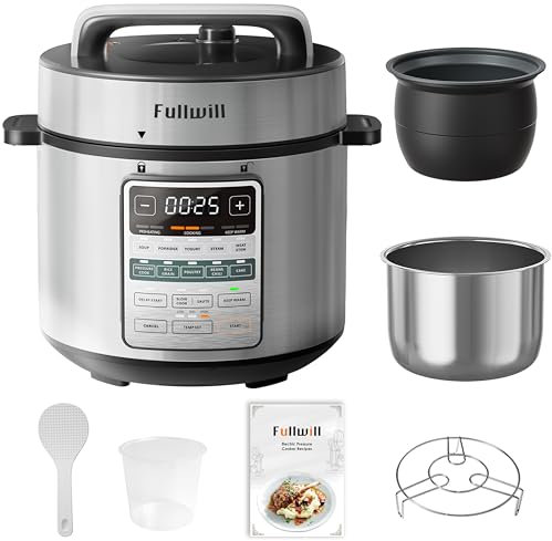 Fullwill Electric Pressure Cooker 6QT Dual Pots, 12 in 1 MultiFunction Cooker with 304 Stainless Steel & Ceramic Pots, Pressure Cook, Soup, Porridge, Yogurt, Meat Stew, Rice, Poultry, Beans and More
