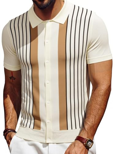 Les umes Polo Hombre Rayas Retro Cárdigan De Manga Corta Algodón Verano Golf Casual