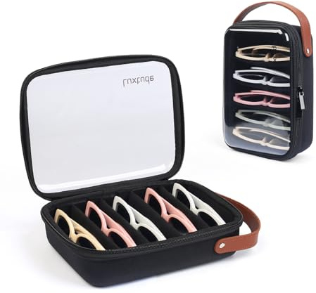 Luxtude Travel Sunglasses Organiser Case for Women Men, Clear Glasses Case Multiple Pairs with Adjustable Slots, Hard Eyeglass Organiser for Multiple Glasses