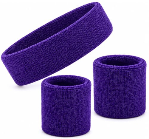 FNA FASHIONS® Sweatbands Set – 80s Retro Headband & Wristbands | Sports Sweatband for Men & Women | Gym, Workout, Running, Tennis, Cycling, Basketball, Yoga & Fancy Dress Accessories