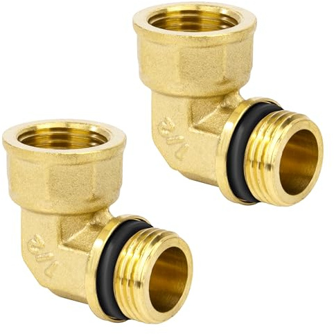Accesorio de Codo de 90 Grados Conector, 2 Piezas 1/2 Macho to 1/2 Hembra Rosca Tubo de Codo de Latón con Goma, 90 Grados Adaptador de Tubería para Agua, Aire, Plomería