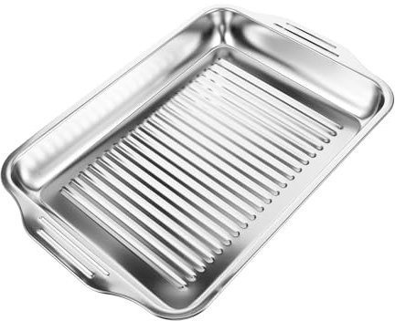 Kisangel porte-aliments plat Poisson portion poêle bac à métal rôtissoire assiette de nourriture de banquet assiettes de pâtes Assiette BBQ Acier inoxydable Silver