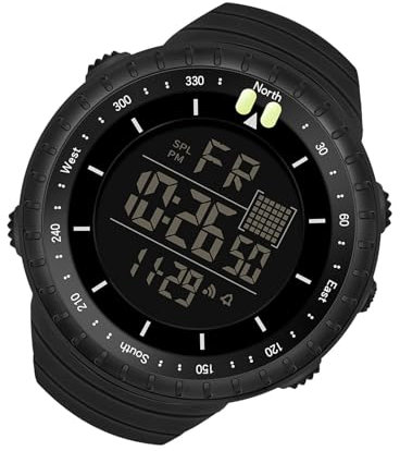 Reloj Digital, Reloj de Deportes Electrónicos Night Light Running Segundos de Acero Inoxidable Tapa Trasera Gran Pantalla para Todas Las Personas para Viajar (Black)