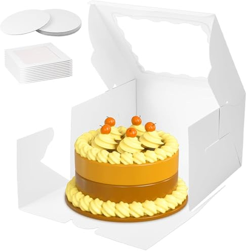 katmerio Confezione da 10 scatole di cartone per torte, altezza 30,5 x 30,5 x 30,5 cm, colore bianco, scatola per torte con finestra di visualizzazione, scatola per il trasporto di torte, pasticcini