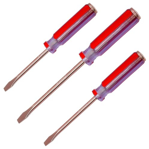 WEDO 3PCS Screwdriver Set,Strike Cap Flat Head,Non-Sparking Slotted Screwdriver Set,Beryllium Copper,Non-Magnetic,Tip 3,3,4mm,Ergonomic Handle,Die-forged,BAM & FM Certificate,DIN Standard