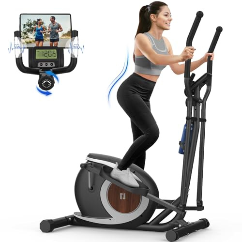 Ellittiche Da Casa, Macchina Ellittica Magnetica Con 16 Livelli Di Resistenza, Monitor LCD, Pedale Antiscivolo, Portabottiglie, Fino a 265 LBS Fitness Esercizio Ellittico Stepper 3 in 1 (Nero)