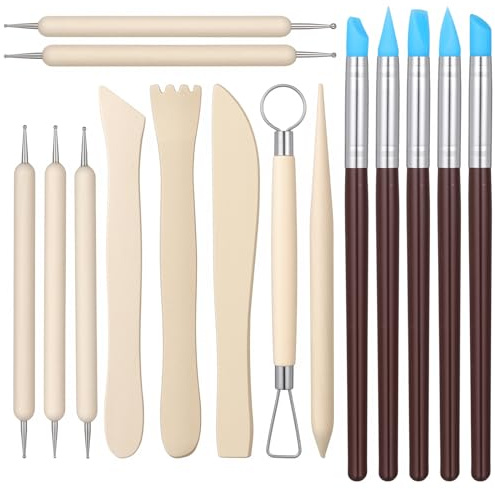 DOPENSPI 15 Stück Töpferwerkzeug,Modelierwerkzeugset Carving Tools Modelliermasse Werkzeug Clay Keramik Sculpting Ton Werkzeug Wooden Sculpting Toolsfür für DIY-Handwerk, Carving Anfänger