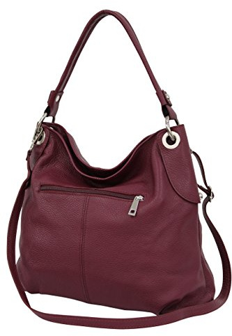 AMBRA Moda Damen echt Ledertasche Handtasche Schultertasche Beutel Shopper Umhängtasche GL012 (Bordeaux)