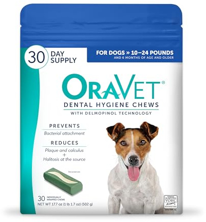 ORAVET Dental Chews for Dogs, Oral Care and Hygiene Chews (Small Dogs, 10-24 lbs.) Blue Pouch, 30 Count