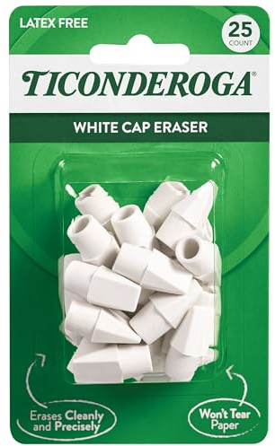 Ticonderoga Pencil Cap Erasers, White, 25 Count, 6 Packs (X38025)