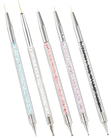 Smukdoo Double Ended Dotting Tools Set - 5 Pcs Nail Art Liner Brushes for Manicure Drill Drawing