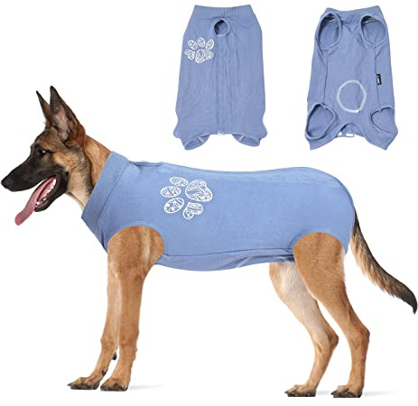 Jiupety Body Chien Post Operatoire Femelle et Male - Réglable, Doux Body pour Chien Après Stérilisation alternatives aux Collerettes pour Chiens, Bleu XL