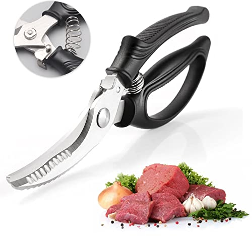Geflügelschere, Scharfe Edelstahl-Geflügelschere für Fleisch, mit Griffarretierung, Rutschfestem Kunststoffgriff und Feder, Geeignet zum Schneiden von Hühnerknochen, Fisch, Gemüse und BBQ