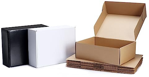 RLAVBL 18 Stück 30,5 x 22,9 x 10,2 cm Versandkartons mit gemischten Farben, 6 schwarz+6 braun+6 weiß, Kartons für Kleinartikeln, Spielzeug und Geschenkpakete