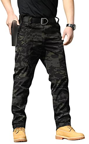 Onsoyours Pantalon Cargo Homme Multipoches Zippé Mince Combat de Travail Imperméable Militaire Tactique pour Casual Activités en Plein Air B Camouflage 01 XS