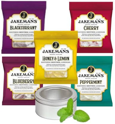 Throat Lozenges Menthol Sweets 5-Pack Bundle - TinTastic Silver Window Refillable Lid Travel Tin - Cough Relief with Soothing Delicious Flavours