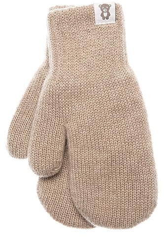KNITAS Doppellagen Strickhandschuhe aus Wolle für Baby Kleinkind I Winter Warme Gestrickte Handschuhe für Jungen und Mädchen 0,5-2 Jahre I Bequeme Weiche Fäustlinge in der Farbe Beige - Größe 4