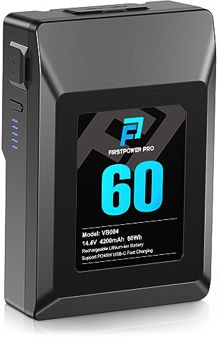 FirstPower V Mount/V-Lock Battery, 60Wh(4200mAh, 14.4V) with D-TAP, USB-A, USB-C Port, PD 45W Fast Charger, for Video Broadcast Camera, Camcorder, Monitor, LED Light