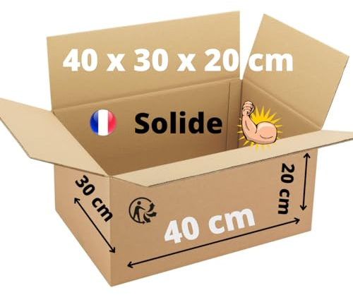 1Emballages - Lot Cartons d'Expédition ou Déménagement 40X30X20 cm Double Cannelure Renforcée écologique IMPRIM’VERT MAde in France (5)