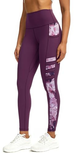 Tuspryt Sport Leggings Damen mit Taschen，Blickdicht Sporthose Damen lang Trainingshose Yogahose Fitnesshose Laufhose Leggings L