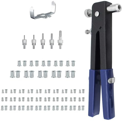 110 Stück Nietmutternzange Set, Nietenzange Set Gewindenietzange Nietmuttern Werkzeug Blindnietmutternzange Nietpistolen Einnietmutternzange Handnietzange mit M3/M4/M5/M6/M8 Gewindenietmutter und Dorn