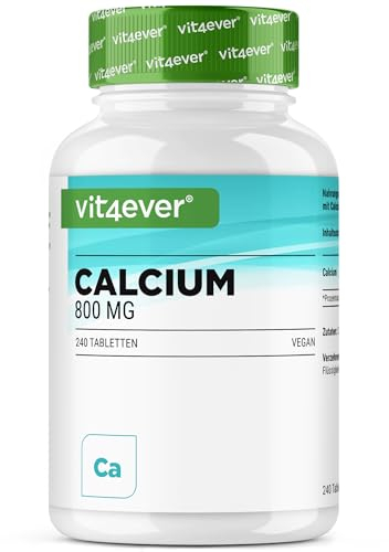 Calcium - 240 Tabletten - 800 mg Kalzium aus Calciumcarbonat pro Tagesportion - Für 4 Monate - Vegan, laborgeprüft, hochdosiert & ohne unerwünschte Zusätze