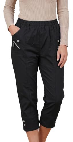 Golomak Womens Capri Trousers, Cherry Berry 3/4 Cotton Pants Size UK 10-24 | 60% Cotton 35Polyester 5% Elasatane Pants Casual, Stretch Fit Elasticated Waist Summer, Ladies Petite women's Cropped Trouser
