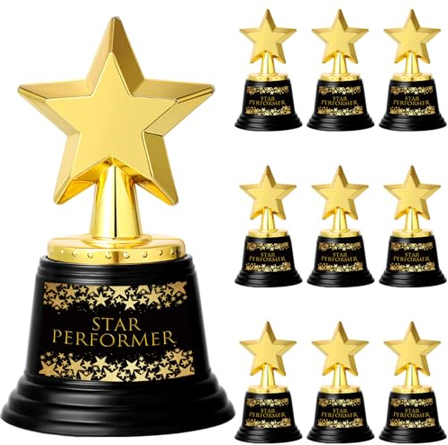 Fumete 10 Pcs 5 Inch Plastic Gold Trophy Award Thank You for Being Awesome Star Thumbs up Award Trophies Bulk Golden Trophies for Employee Teacher (Star Performer)