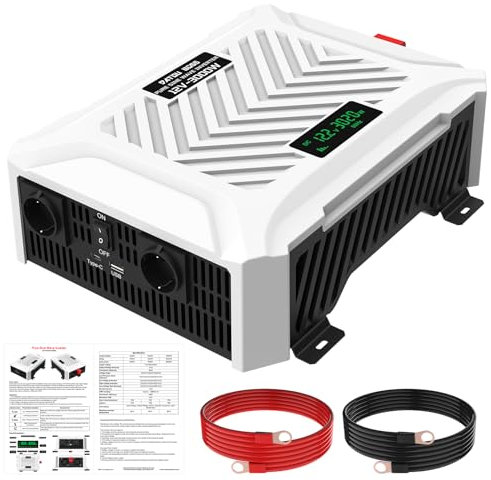 DATOUBOSS Inverter 3000W 12V 220V Onda Sinusoidale Pura Trasformatore con LCD Display & 2 presa AC 1 USB 1 Type-C,Picco 6000W,per camion camper emergenza