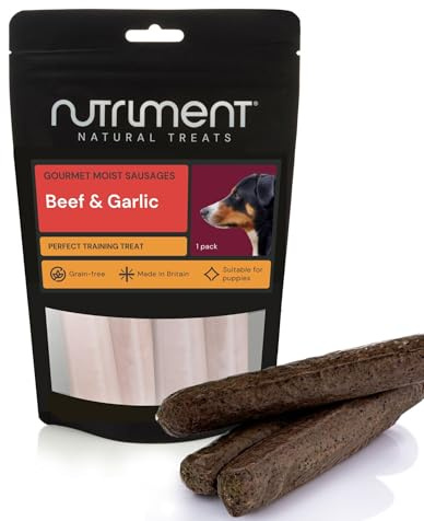 Natural Treats Premium Gourmet Moist Beef & Garlic Sausages for Dogs (1pack) Grain Free Highly Digestible Training Treats