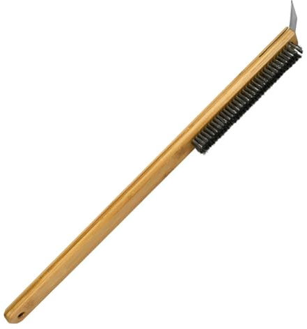 Brosse à Four à Pizza Long Manche 57.5cm avec Grattoir et Manche en Bois, Outil Nettoyage pour Barbecue et Pierre à Pizza
