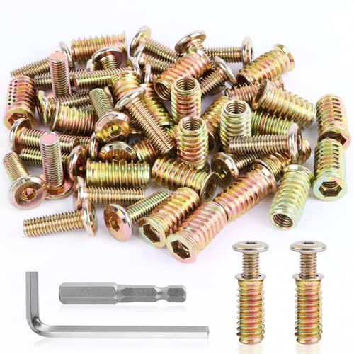 Tuercas para Madera Insertos Roscados para Madera M8 x 25mm 25Pcs Tornillos Pernos Hexagonales con Llaves y Taladro para Muebles Herrajes (M8 x 25)