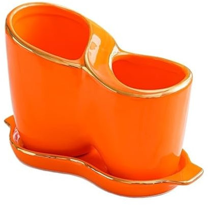 Scolaposate e portautensili in ceramica arancione, 2 scomparti per cucchiaio, forchetta e bacchette, elegante scaffale per stoviglie per lavello e piano di lavoro