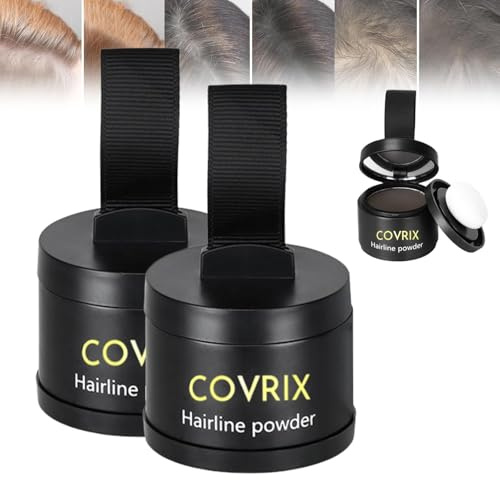 Covrix Instant Hair Powder, Covrix Hairline Powder for Women, Hairline Concealer Powders, Hairs Shading Powders, Gray Hairs Coverage Touch up for Women & Men (Black, 2pcs)