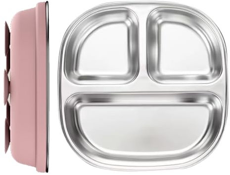 Générique Assiettes pour Tout-Petits, Assiettes Anti-Glisse pour Tout-Petits avec Séparateurs, Vaisselle Réutilisable Antidérapante avec Ventouse - Bol en Acier Inoxydable pour et Adultes