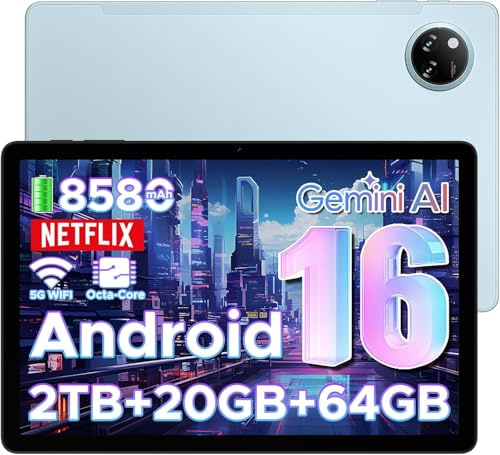 DOOGEE Tab A9+ Android 16 Tablet 11 Pulgadas, Tablet Baratas y Buenas 8580mAh, Tableta Infantil 20GB RAM+ 64GB ROM (TF 2TB), Cámara Principal 13MP, FM/Face ID/WidevineL1/OTG/GPS/Jack 3.5mm, Azul