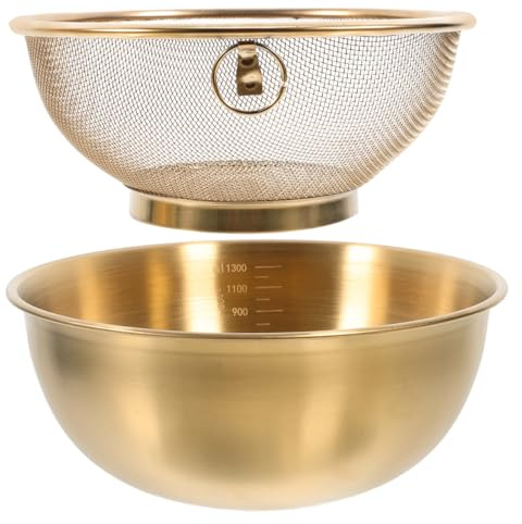 ULTECHNOVO Stainless Steel Rice Washer Strainer Bowl Set Fine Mesh Colander Basket with Basin for Washing Vegetables Fruit and Draining Water 7.08 in Kitchen Colander 1 Set