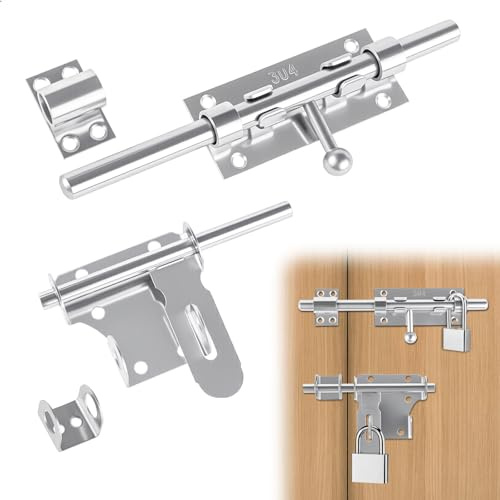 2 Pcs Pasadores de Puerta en Acero Inoxidable 304, Cerrojos Deslizantes con Agujero para Candado, para Puertas Interiores/Exteriores, Ventanas, Cercas y Cobertizos, Longitudes 120mm y 115mm Plateado