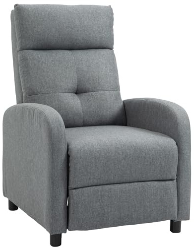 HOMCOM Poltrona Relax Reclinabile Manuale 155° con Poggiapiedi, Poltroncina Reclinabile Imbottita Ergonomica in Tessuto Effetto Lino per Camera da Letto, Ufficio, Salotto e Soggiorno, Grigio