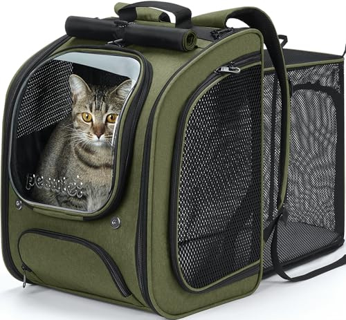 Pecute Zaino Gatto, Zaino a Bolla per Gatti di Grandi,Ergonomia,Verde