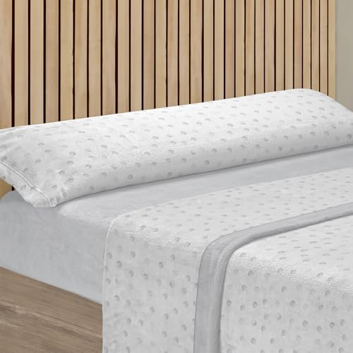 MERCURY TEXTIL- Juego Sábanas 3 Piezas Invierno Lunares Gris (Cama 150cm)