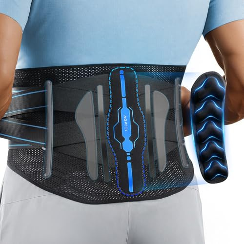 AGPTEK Cinturón Lumbar para Deporte y Recuperación, Soporte para Gym, Levantamiento de Pesas, Alivio Dolor de Espalda, Ajustable con Varillas Metálicas, Talla S